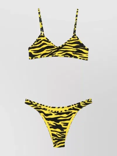 Attico Zebra Bikini Set In Black & Yellow