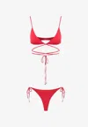 Attico Wrap-around Straps Triangle Top Bikini In Red