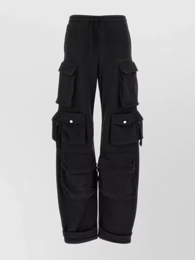 Attico Trousers Cargo Pockets Elastic Waistband In Black