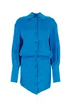 Attico 'sylvie' Blue Shirt Dress With All-over Monogram Print In Satin Fabric Woman In Multicolor