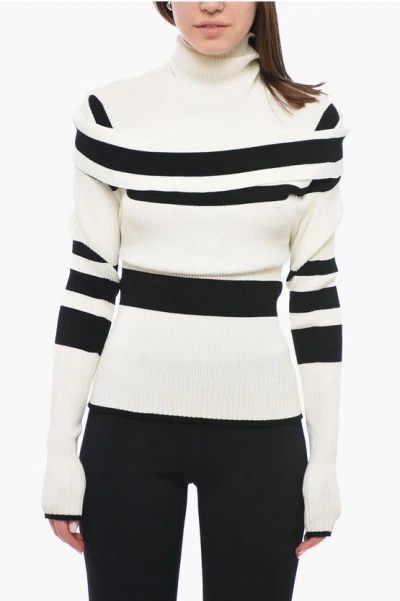 Attico Turtleneck Sweater With Cut-out Detail And Striped Pattern In Brown