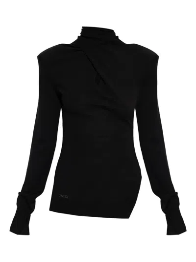 Attico Twist-design Turtleneck Top In Black