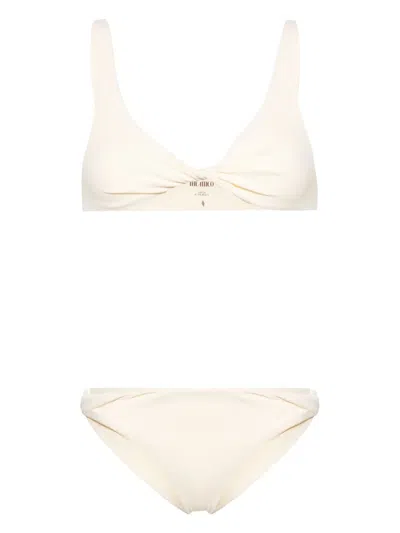 Attico Twist-detail Ribbed Bikini In Neutrals