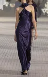 Attico Twist-front Satin Gown In Purple