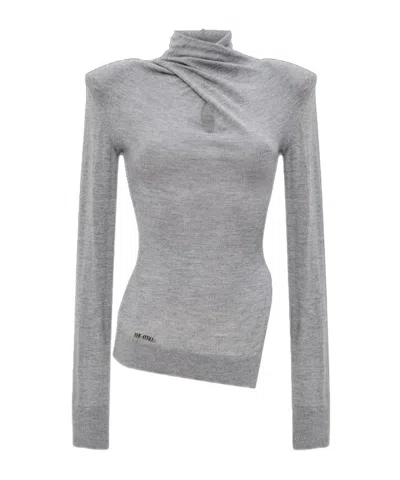 Attico Twisted Fine-knit Top In Gray