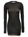 Attico Two-material Knit Mini Dress With Asymmetrical Hemline In Black