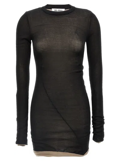 Attico Two-material Knit Mini Dress With Asymmetrical Hemline In Black