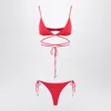 Attico Adjustable Strap Triangle Bikini Set In Red