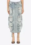 Attico Cargo Denim Skirt In Light Blue