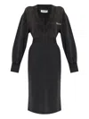 Attico V-neck Balloon-sleeve Midi Dress In Gray