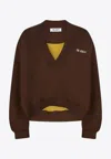 Attico Brown Cropped Sweatshirt With V Neck And Logo Lettering On The Front In Cotton Woman In Brown