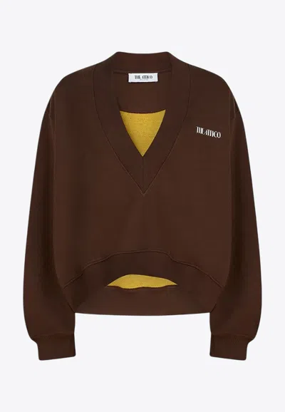 Attico V-neck Cropped Sweatshirt In Brown