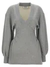 Attico Grey Mini Dress With V Neck And Logo Lettering On The Front In Gray