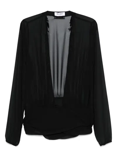 Attico V-neck Fringed Blouse In Black