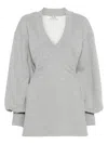 Attico Cotton Jersey V-neck Mini Dress In Gray