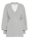 Attico Cotton Jersey V-neck Mini Dress In Gray