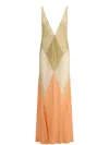 Attico The  Long Tulle Dress With Geometric Inserts In Neutrals