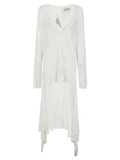 Attico V-neck Perforated Asymmetric Mini Dress In White