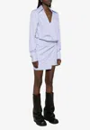 Attico Mini Dress With Stripes And Wrap Design In Light Blue