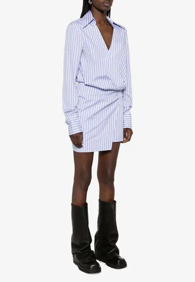 ATTICO V-NECK STRIPED MINI SHIRT DRESS