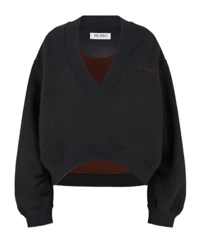 Attico The  Logo Printed V-neck Sweatshirt In Black