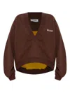 Attico Brown Cropped Sweatshirt With V Neck And Logo Lettering On The Front In Cotton Woman In Brown