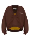 Attico Brown Cropped Sweatshirt With V Neck And Logo Lettering On The Front In Cotton Woman In Brown