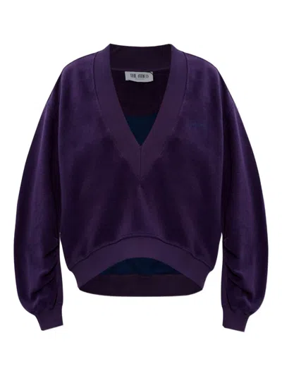 Attico Embroidered Cotton-blend Velour Sweatshirt In Purple