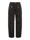 Attico Studded Convertible Low-rise Straight Jeans In Black