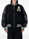 Attico Bomber Jacket With Ribbed Cuffs And Hem In Black