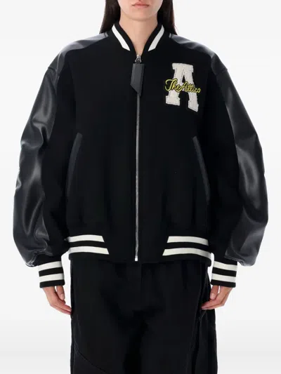 ATTICO VARSITY LEATHER-SLEEVE BOMBER JACKET