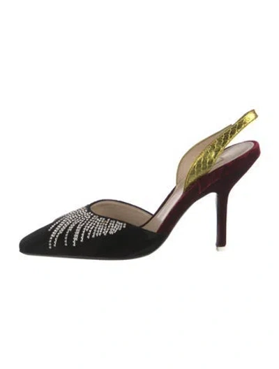 Pre-owned Attico Velvet Crystal Embellishments Slingback Pumps In Burgundy