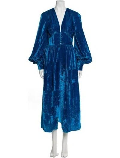Pre-owned Attico Velvet Long Dress In Blue