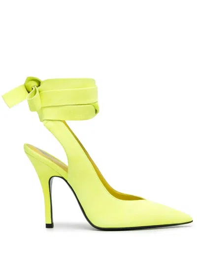 Attico Venus Wrap-around Leather Pumps In Fluo Yellow