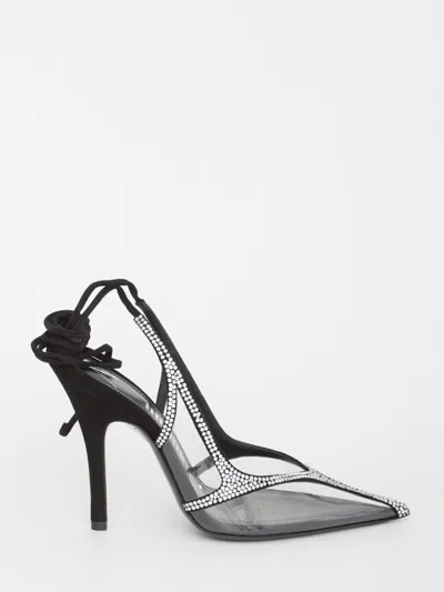 Attico Rhinestoned Venus Chrome See Through Slingbacks 10cm In Black