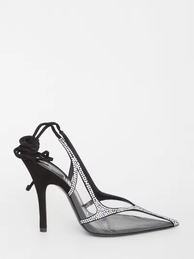 Attico Rhinestoned Venus Chrome See Through Slingbacks 10cm In Black