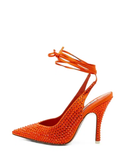 Pre-owned Attico Venus Crystal-embellished Ankle Pumps In Orange
