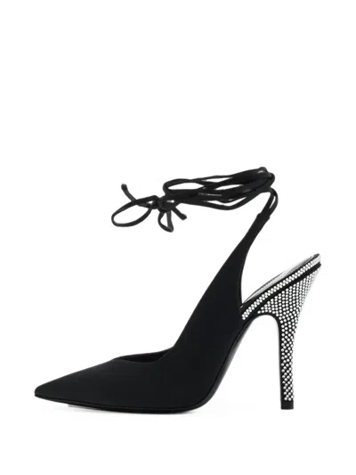 Pre-owned Attico Venus Crystal-embellished Ankle-wrap Pumps In Black