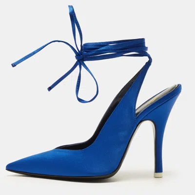 Pre-owned Attico Venus Size 36 Blue Satin Ankle Strap Pumps