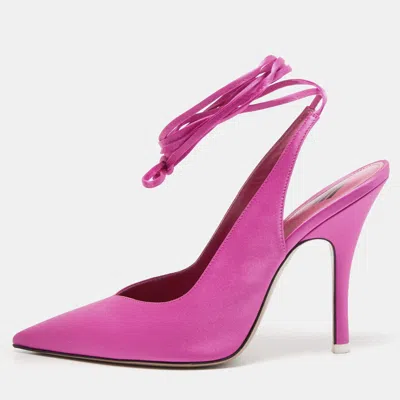 Pre-owned Attico Venus Size 37.5 Neon Pink Satin Pointed Toe Ankle Wrap Pumps