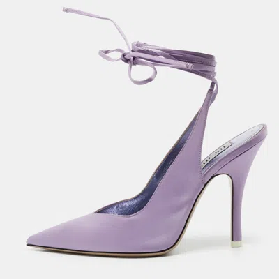 Pre-owned Attico Venus Size 37.5 Purple Satin Ankle Wrap Pumps