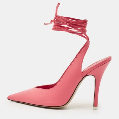 Pre-owned Attico Venus Size 38.5 Pink Leather Ankle Wrap Pumps