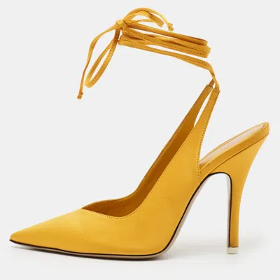 Pre-owned Attico Venus Size 38.5 Yellow Satin Ankle Wrap Pumps