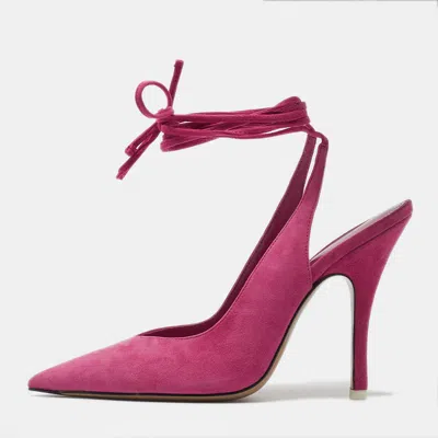 Pre-owned Attico Venus Size 40 Pink Suede Ankle Tie Pumps