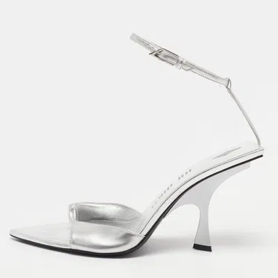 Pre-owned Attico Venus Size 40 Silver Leather Ankle Strap Sandals