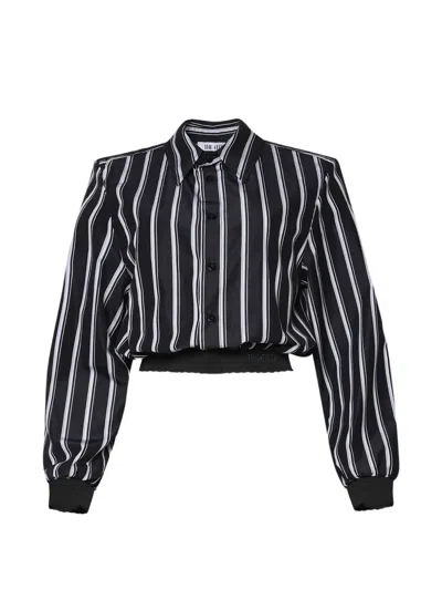 Attico Vertical-stripe Cropped Shirt In Blue