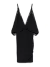 Attico Lace Trim Draped Detail Knee Length Dress In Black