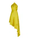 Attico Fluid Satin Halter Neck Midi Dress In Yellow