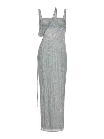 Attico Pearl Grey Jersey Midi Dress In Grey