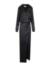 Attico V-neck Slit Midi Dress With Satin Piping In Black